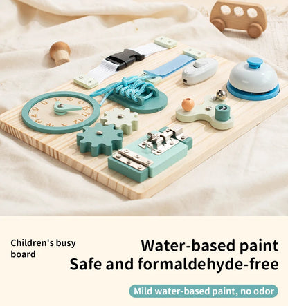 Montessori Busy Board for Toddlers Wooden Activity Sensory Board for Fine Motor Skills Travel Educational Learning Toys for Kid
