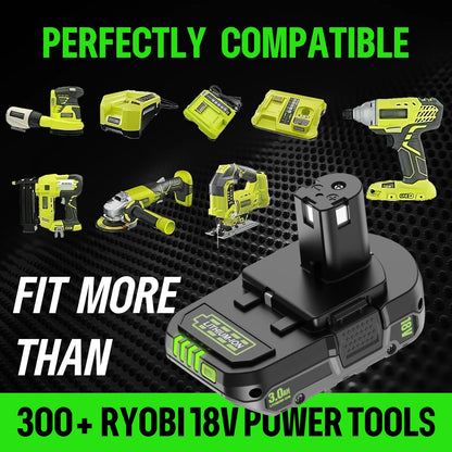 18V 3Ah For RYOBI P108 18V Battery Lithium-Ion Power Tools Ryobi P108 P107 P105 P104 P103 P102 Battery Tool Replacement