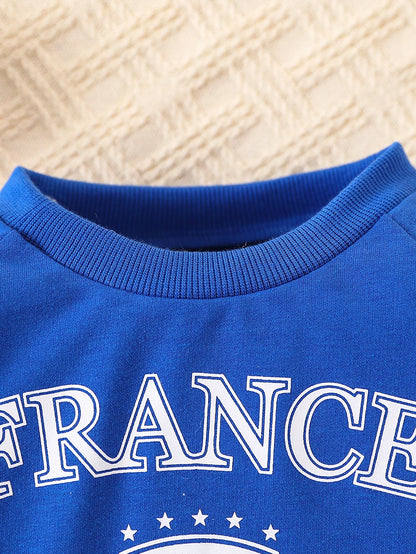 Two piece set of baby boy sports and leisure English letter printed round neck long sleeved top and pants set
