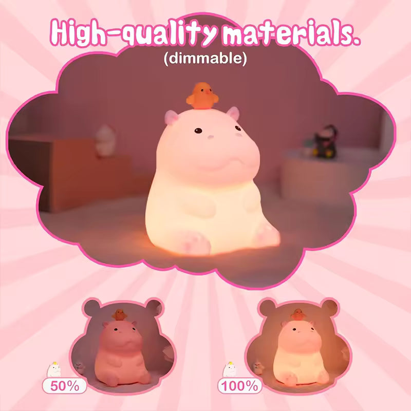 Hippo Night Light, LED Squishy Novelty Animal Lamp, Food Grade Silicone, 2 Level Dimmable, Nursery Nightlight for Desk Decor, Funny Gifts Stuff for Boys Girls Baby, White Elephant Gifts