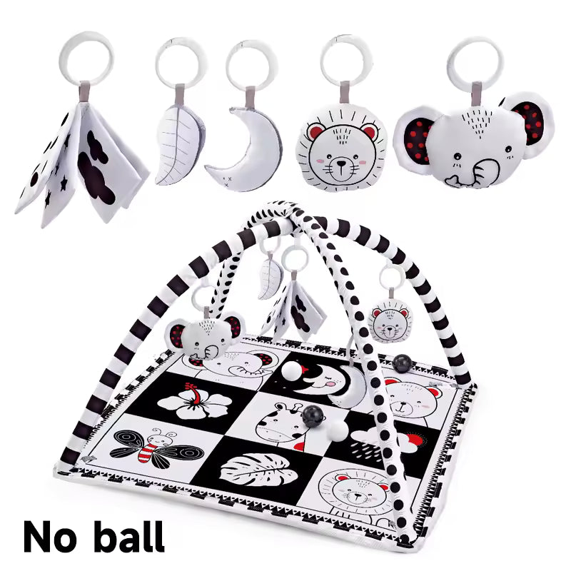 3-in-1 Plush Baby Play Gym, Activity Mat with Convertible Gym and Pillow, 5 Sensory Toys, Play Center from Newborn to Toddler