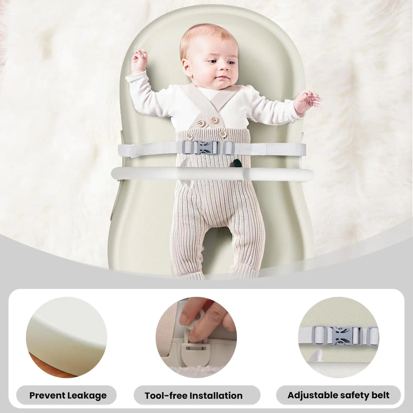 Baby Changing Mat with Safety Harness and Cat Ear Toys Shelf, Anti Roll Wedge Baby Changing Pad, Easy Wipe Clean Waterproof