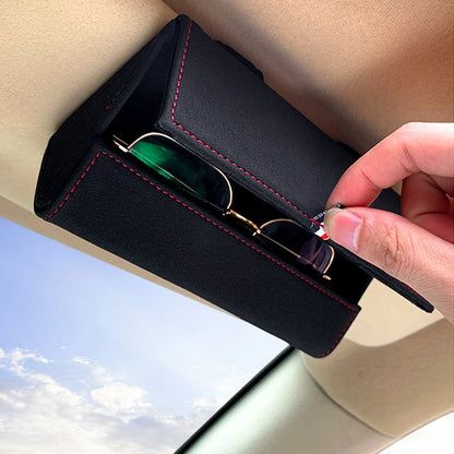 Car Sun Visor Suede Leather Sunglasses Case Microsoft Eyeglasses Hanger Car Glasses Holder Glasses Box Organizer Mount