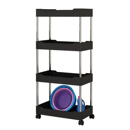 Utility Slim Storage Cart, 4 Tier Small Rolling Kitchen Laundry Room Cart, Bathroom Storage Cabinet Mobile Shelf Unit Organizer Trolley for Narrow Space