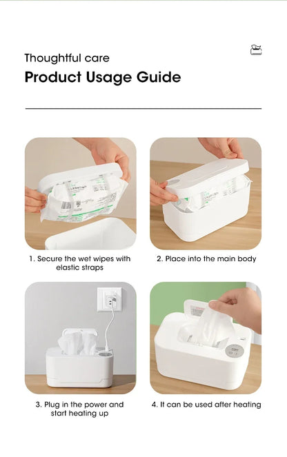 Baby Wipe Warmer Heater with LED Display Wet Towel Dispenser Portable USB Charge Baby Wipe Warmer Napkin Heating Box Home/Car Use