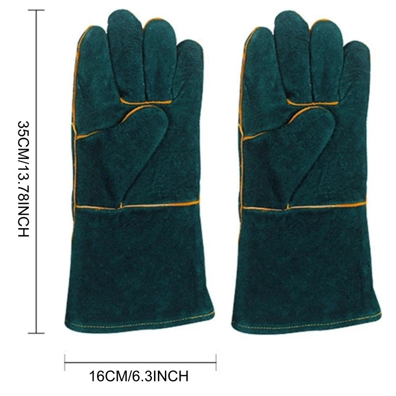 Heat Resistant Cowhide Welding Gloves Leather Reinforced Safety Work Gloves for Men Women Fireplace Stove BBQ Gear Driver Gloves