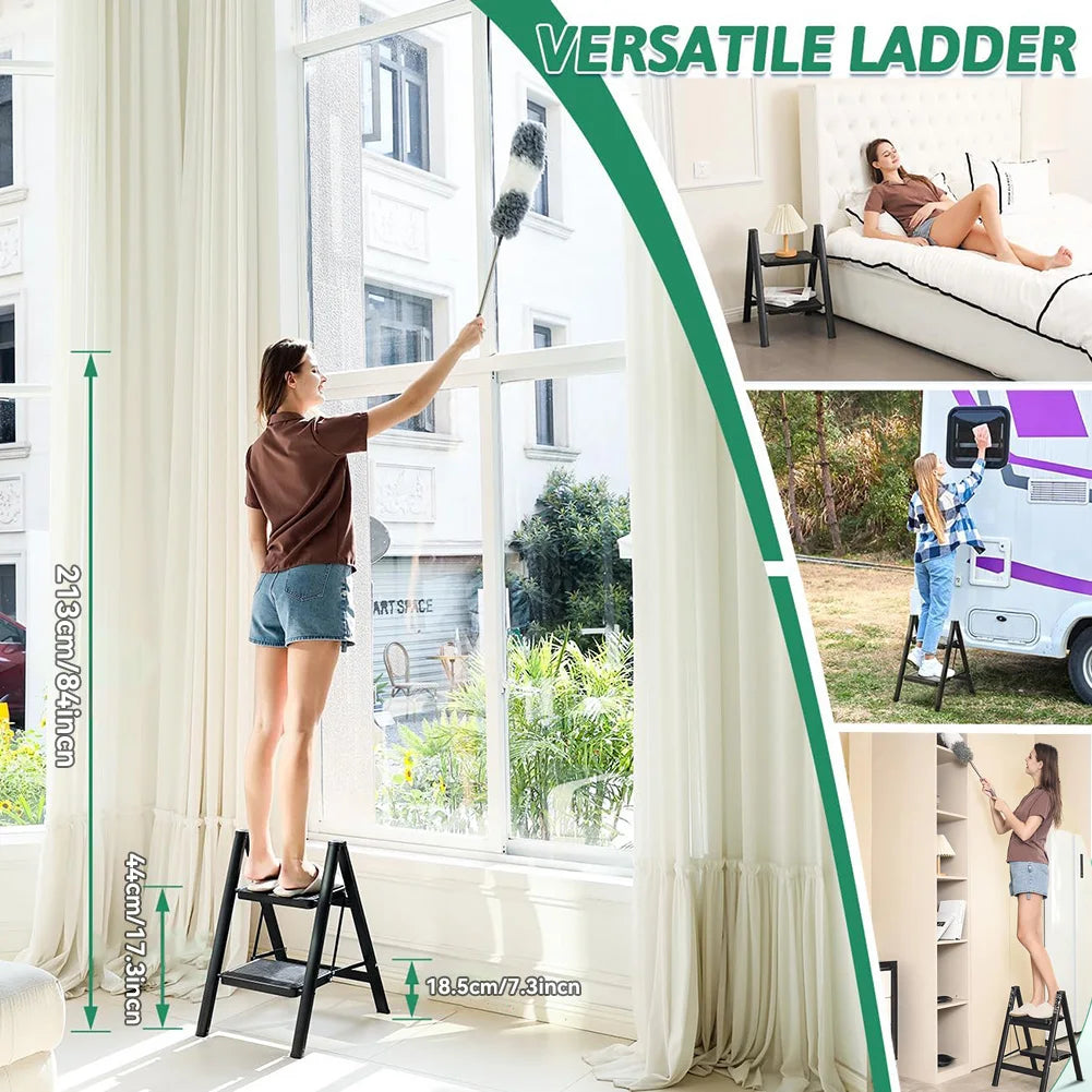 2/3 Step Foldable Step Ladder with Handgrip, 330 lbs Capacity, Anti-Slip Pedal, Lightweight & Portable for Home, Kitchen, Office, Garage