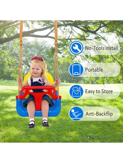 NEW 3-in-1 Toddler Swing Seat Baby Swing Seat with Adjustable Ropes Snap Hooks