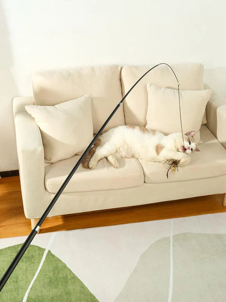 Cat Play Long Extendable Pole Cat Toy with Artificial Feathers Pet Supplies for Cats Pet Toy