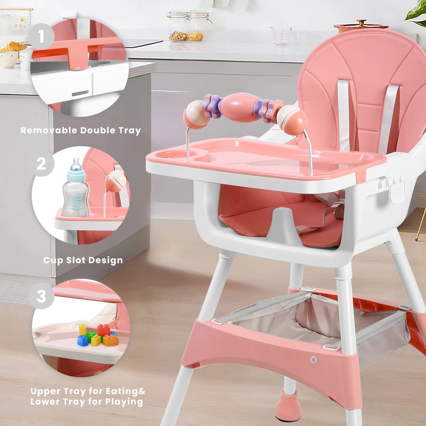 Baby High Chair, Convertible Infant Feeding Chair for Babies & Toddlers Table, Dining Booster Seat with Removable Tray