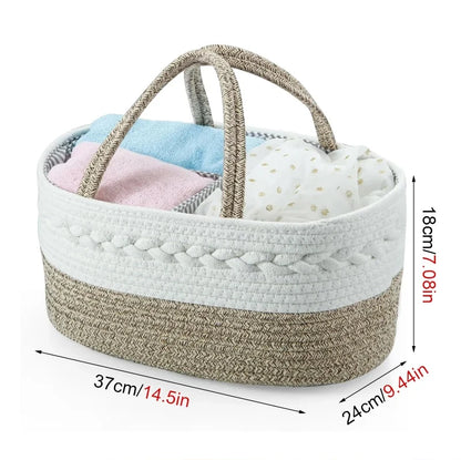 Baby Changing Basket Includes Diaper Caddy - Soft & Waterproof Dual-Cover, Portable, Changing Pad for Dresser & Changing Table, Gift for Baby Shower, Organic Cotton Rope