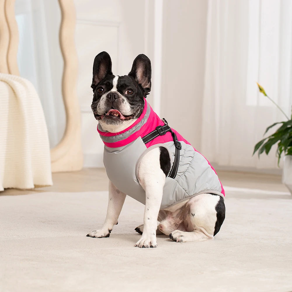 Small Dog Coat with Harness Built-in, Warm Dog Jacket with Zip, Reflective Winter Coat Pet Sweater Clothes for Small/Large Dogs