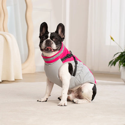 Small Dog Coat with Harness Built-in, Warm Dog Jacket with Zip, Reflective Winter Coat Pet Sweater Clothes for Small/Large Dogs