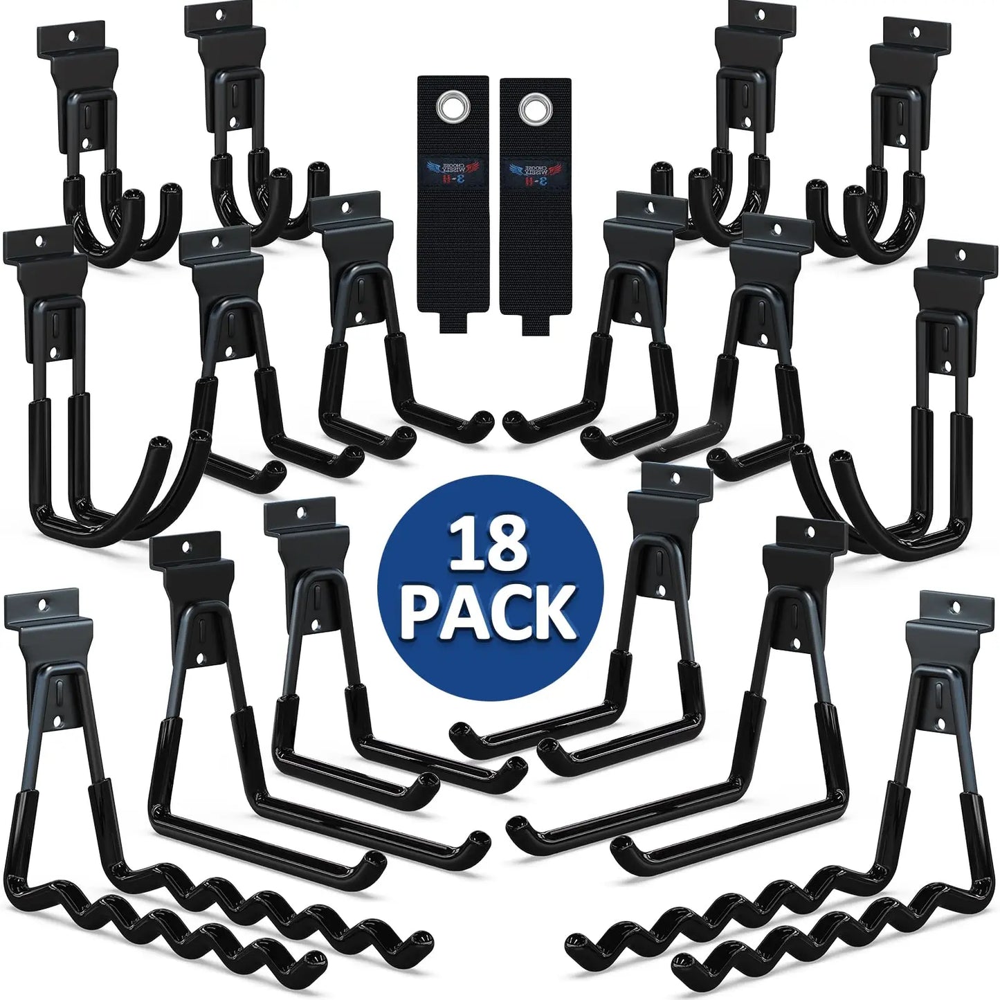 18 Pcs Garage Hooks Heavy Duty - Garage Storage and Organization Ladder Hooks with Non Slip PVC Coating for Hanging Bike，Ladder，Garden Tools，Hose