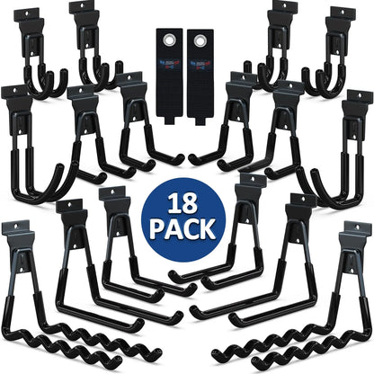 18 Pcs Garage Hooks Heavy Duty - Garage Storage and Organization Ladder Hooks with Non Slip PVC Coating for Hanging Bike，Ladder，Garden Tools，Hose
