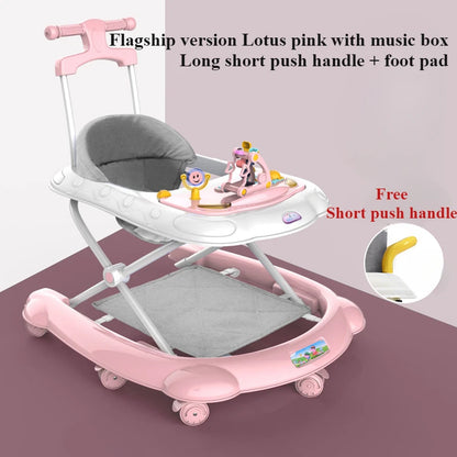 Baby Walker, 5-in-1 Baby Walkers for Boys and Girls 6-12 Months with Bouncer, Removable Footrest, Feeding Tray & Music, Foldable & Adjustable Activity Walker for 6-18 Months Toddler Infant