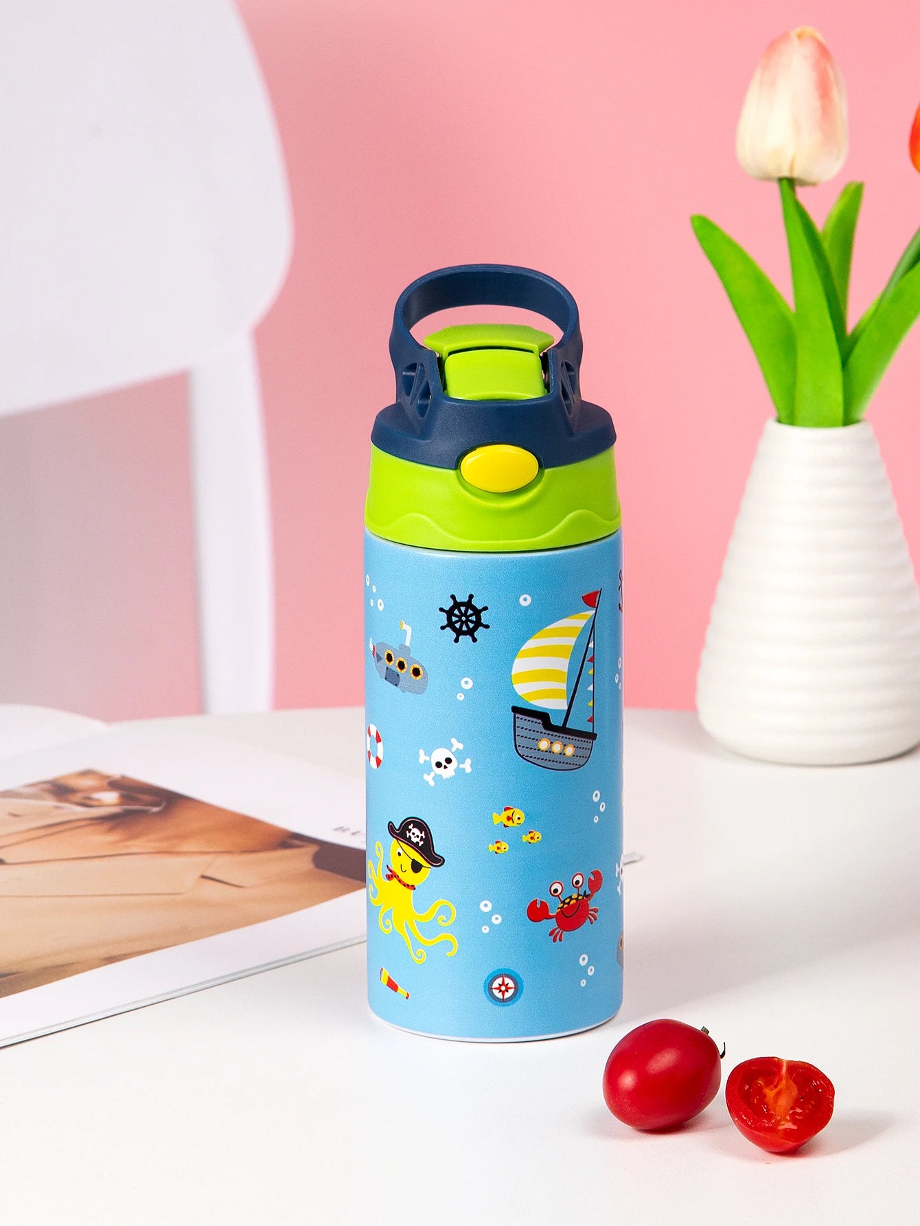 Kids Insulated Water Bottle with Straw Lid & Handle Stainless Steel Metal Tumbler Leak Proof Double Wall Vacuum Kids Cup Toddler Water Bottle for School Boys Girls