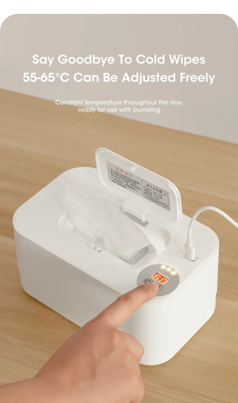 Baby Wipe Warmer Heater with LED Display Wet Towel Dispenser Portable USB Charge Baby Wipe Warmer Napkin Heating Box Home/Car Use