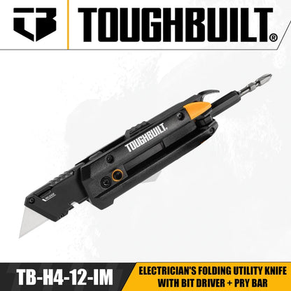 TB-H4-12-IM Electrician's Folding Utility Knife With Bit Driver Pry Bar Hand Tools