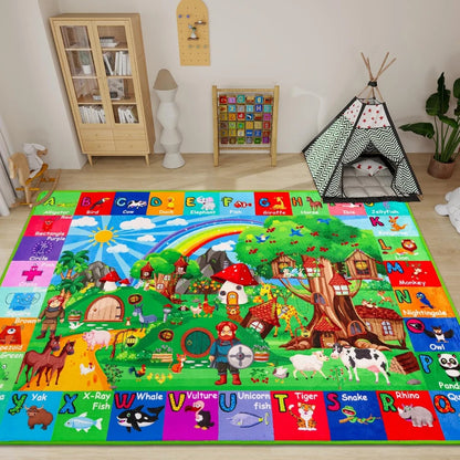Baby Play Mat, Playpen Mat with Super Soft Touch, Activity Mats with Upgraded Anti-Slip Bottom, Machine Washable Crawling Mats for Floor & Picnic (Animal Alphabets)