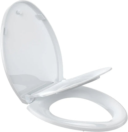 17"/19" Elongated Round White Toilet Seat, Slow Soft Close Magnets Down Lock Quick Release, Quick Top Mount Toilet Seat