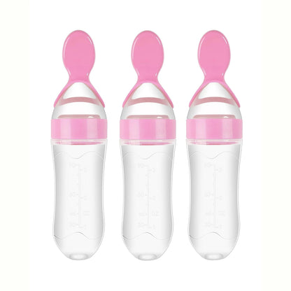 90ml/3oz Baby Silicone Spoon Feeder,Rice Paste Silicone Bottle,Squeeze Food Feeder for Infant-Perfect for Outside and Home