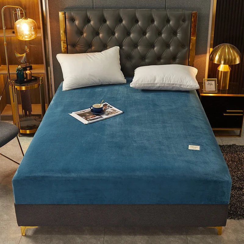 Soft Warm Thick Velvet Fitted Sheet High Quality Non Slip Mattress Cover Adjustable Protector Soft Bed Sheet with Elastic