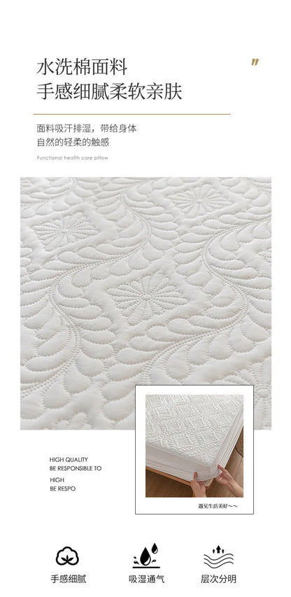 2025 new simple solid color washed cotton waterproof padded fitted sheet, No pillowcase, household mattress protective cover