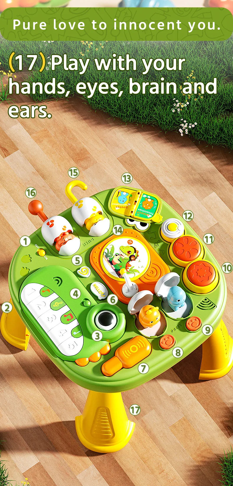 Montessori Educational Activity Table Toy for Babies, Sensory Learning with Lights Music Sound, Early Development Toys for Kids