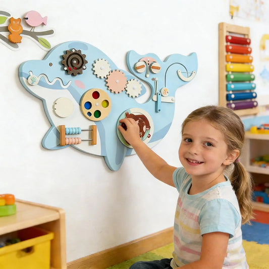 11-in-1 Kids Wall Busy Panels Wooden Sensory Board Montessori Sensory Learning Activity Center for Children Playroom Toys