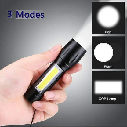 3 PCS Mini LED COB Flashlight Portable Rechargeable Torch with Pen Clip Zoomable Waterproof Light Tactical Lamp Camping Lantern