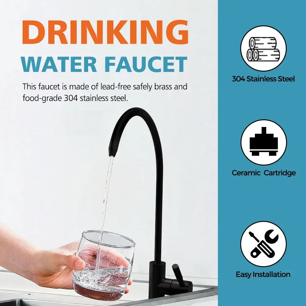 Water Filter Faucet Drinking Water Beverage Faucet 1/4"Kitchen Faucet Water Purifier Tap Drinking Tap Single Cold Water Sink Faucet Stainless Steel Filter Clean Water Faucet