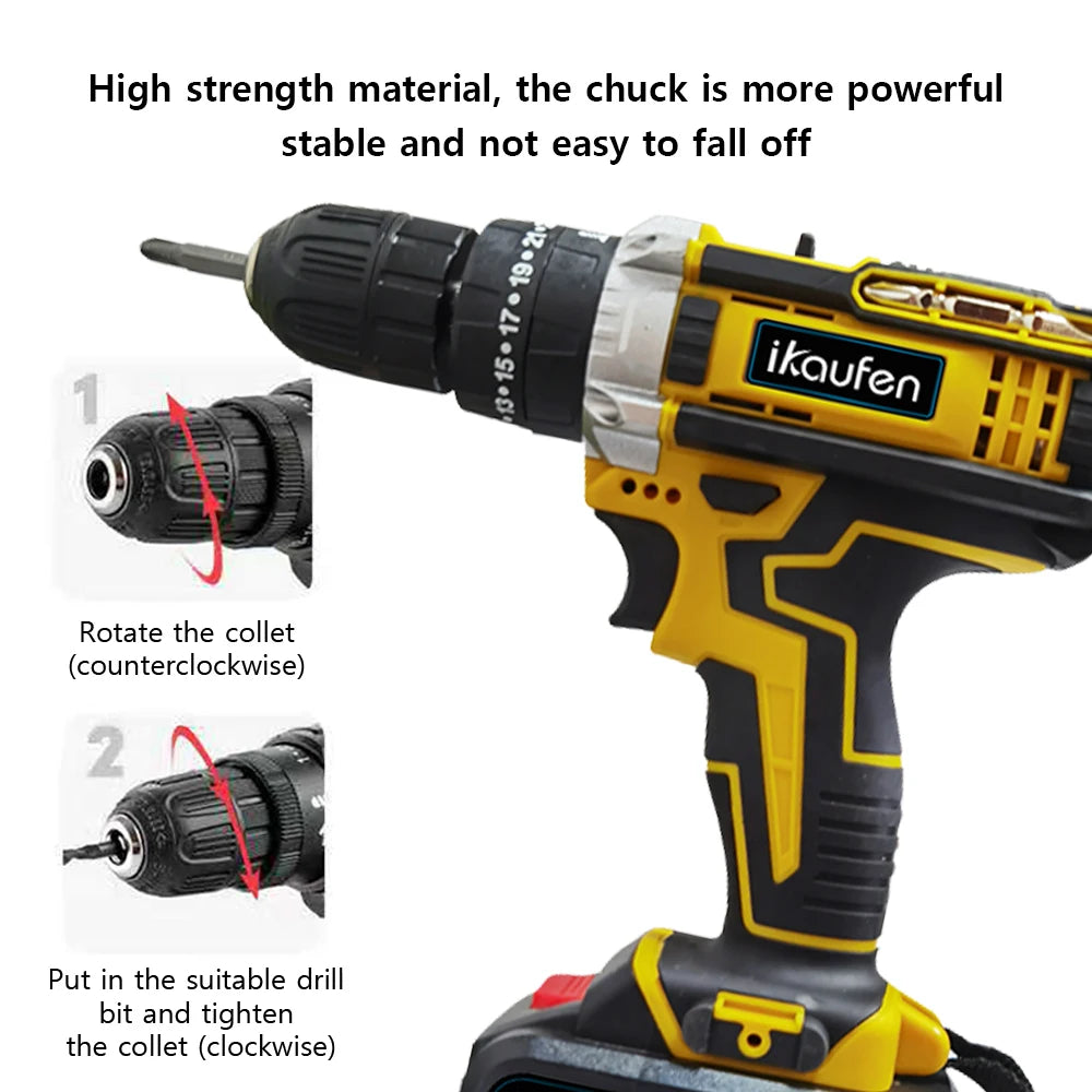 Cordless Drill: Multifunctional 21V rechargeable impact drill lithium battery cross-border flashlight gun drill electric screwdriver electric dr