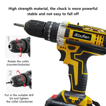 Cordless Drill: Multifunctional 21V rechargeable impact drill lithium battery cross-border flashlight gun drill electric screwdriver electric dr