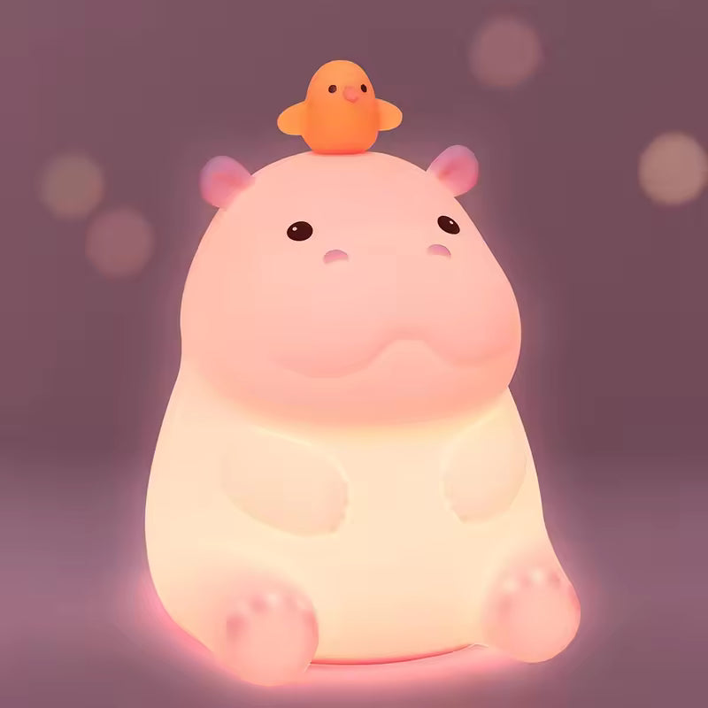 Hippo Night Light, LED Squishy Novelty Animal Lamp, Food Grade Silicone, 2 Level Dimmable, Nursery Nightlight for Desk Decor, Funny Gifts Stuff for Boys Girls Baby, White Elephant Gifts