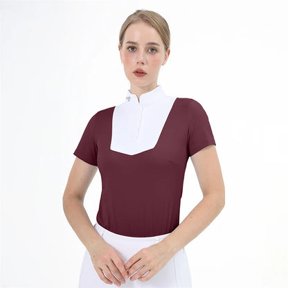 M LOGO Equestrian t-Shirts Short Sleeve Tops Horse Riding Clothing Women Button Training Rider Blouse Competition Show Top