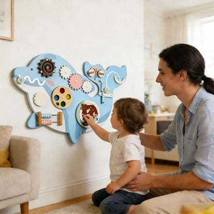 11-in-1 Kids Wall Busy Panels Wooden Sensory Board Montessori Sensory Learning Activity Center for Children Playroom Toys