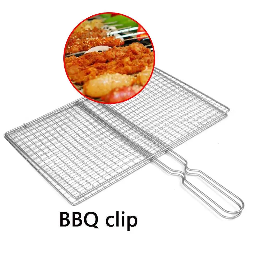 M/L Barbecue Grilling Basket Grill BBQ Net Steak Meat Fish Net Vegetable Silver Iron Mesh Clamp Barbecue Grilling Basket Grill