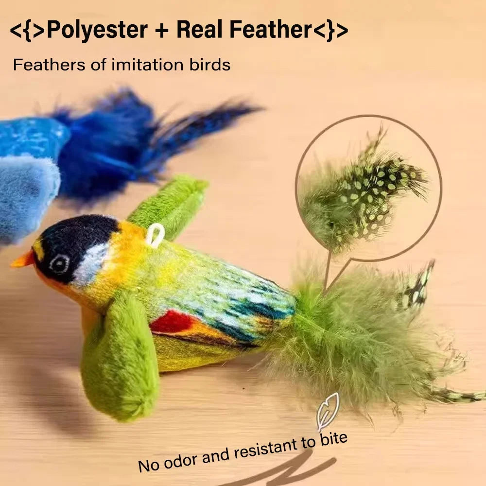 Interactive Cat Toy with Realistic Bird Sound - Plush Chirping Bird Catnip Toy for Cats & Kittens, Simulation Bird Teaser Toy