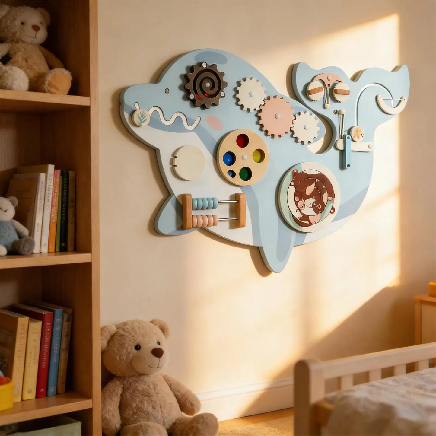 11-in-1 Kids Wall Busy Panels Wooden Sensory Board Montessori Sensory Learning Activity Center for Children Playroom Toys