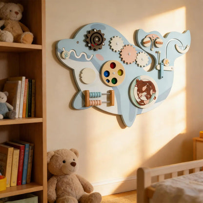 11-in-1 Kids Wall Busy Panels Wooden Sensory Board Montessori Sensory Learning Activity Center for Children Playroom Toys