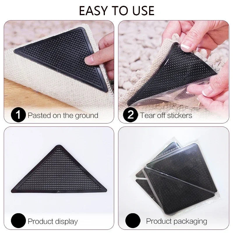 8 Pcs Non-Slip Rug Pad, Extra Thick Carpet Pads for Hard Surfaces, Prevents Sliding and Secures Rugs, Provides Floor Protection with Comfort Cushioning