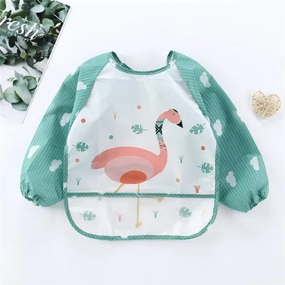 For1-3Year Baby Long Sleeve Scarf Waterproof Toddler Art Smock Feeding Bib Apron Pocket Infant Boys Girls Burp Cloth Banana Bibs