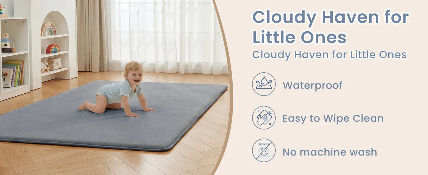 Baby Play Mat for Floor,1.3" Thick Elasti-Foam 50"×50" Playpen Mat for Tummy Time,Water Repellent Soft Coral Velvet for Toddler,Infant,Kids,Non-Slip Backing Safe for Crawling