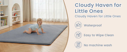 Baby Play Mat for Floor,1.3" Thick Elasti-Foam 50"×50" Playpen Mat for Tummy Time,Water Repellent Soft Coral Velvet for Toddler,Infant,Kids,Non-Slip Backing Safe for Crawling