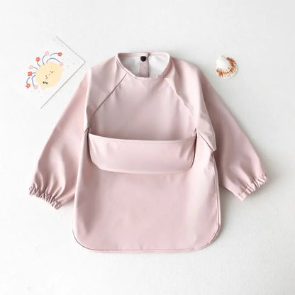 1pcs Solid Color Painting Smock Baby's Soft Waterproof Long Sleeve Art Smock Feeding Bib Apron for Kids Accessories