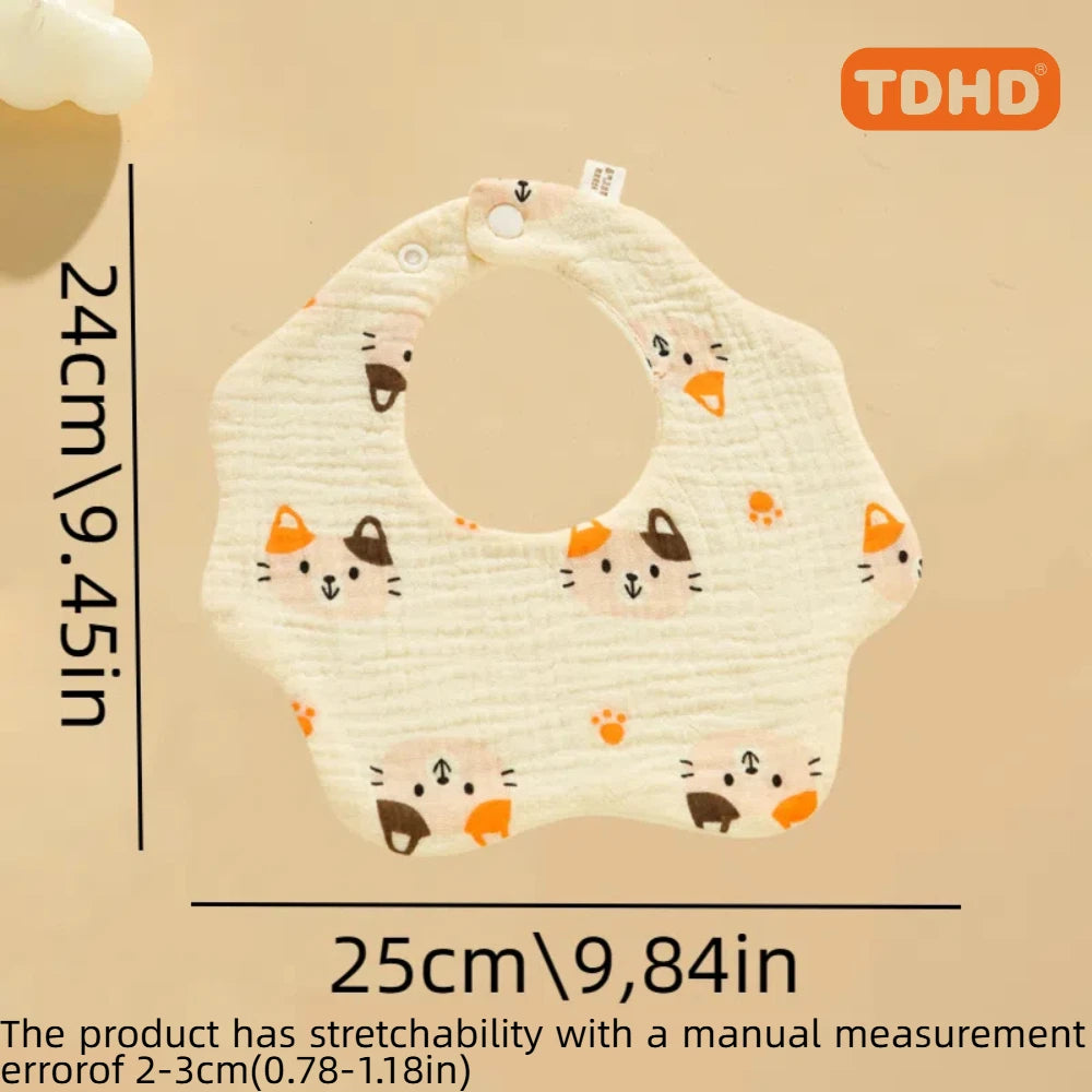 TDHD 3PCS Cotton Gauze Baby Feeding Bibs Summer Soft Petal Baby Printed Drooling Towel Newborn Toddler Baby Burp Cloth Children'
