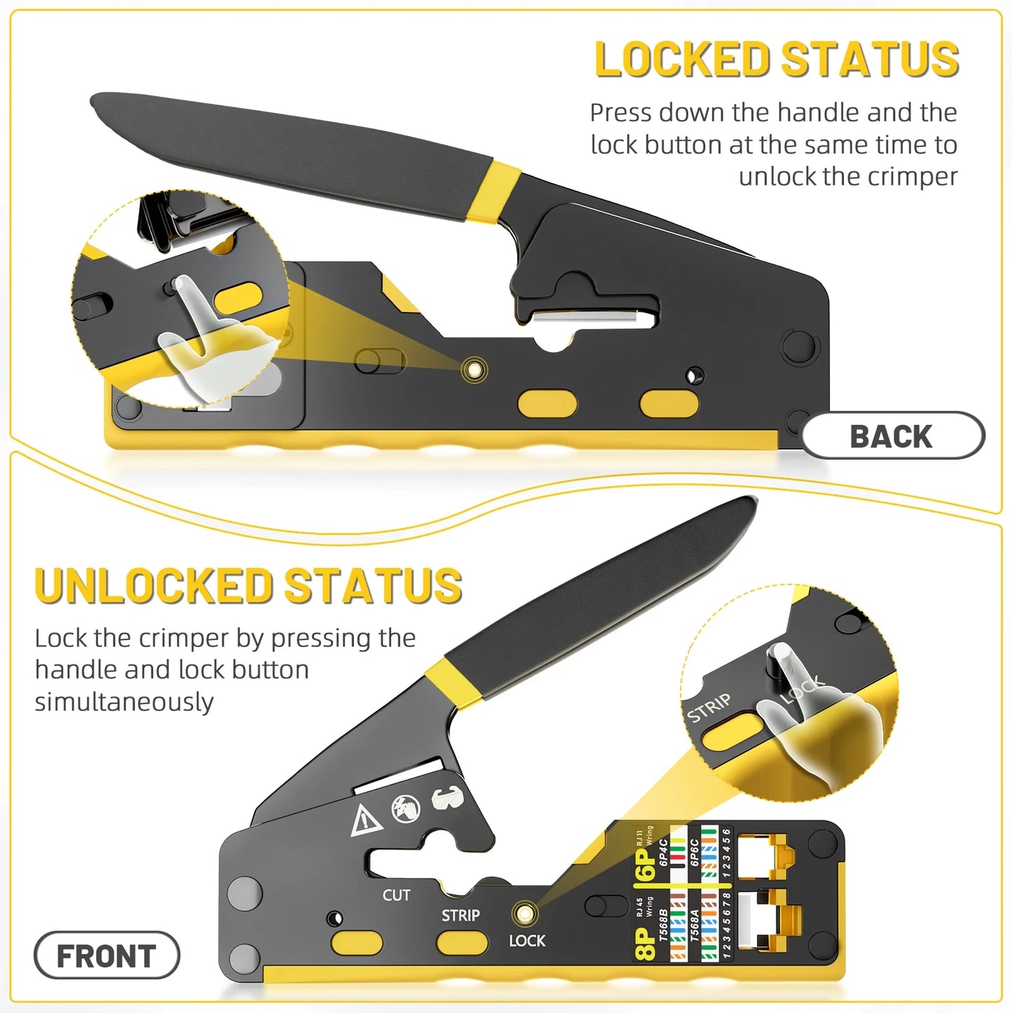 RJ45 Crimp Tool Kit All-in-One Ethernet Crimper Cat7 Cat6 Cat5 Crimping Tool with Network Cable Tester, 50-Pack Cat6 RJ45 Pass Through Connector, 50-Pack Connector Boots