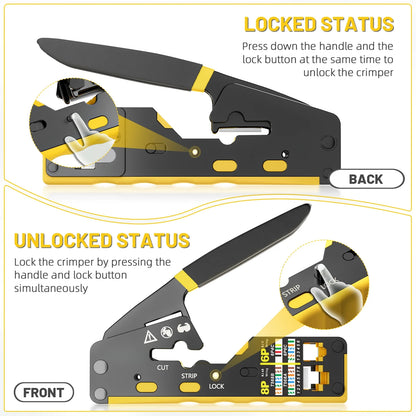 RJ45 Crimp Tool Kit All-in-One Ethernet Crimper Cat7 Cat6 Cat5 Crimping Tool with Network Cable Tester, 50-Pack Cat6 RJ45 Pass Through Connector, 50-Pack Connector Boots