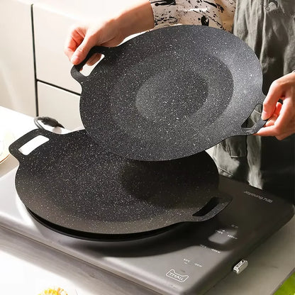 38cm Korean Round Grill Pan Barbecue Pan Pork Belly Non-stick Cooker Maifan Stone Induction Cooker Gas Barbecue Tray Roast Plate